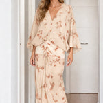 Boho Chic Tie-Dye V-Neck Blouse and Maxi Skirt Two-Piece Set