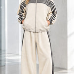 Women's Striped Zip-Up Track Jacket and Wide-Leg Sweatpants Set