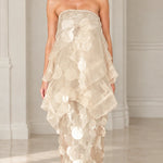 Strapless Tiered Organza Paillette Maxi Dress