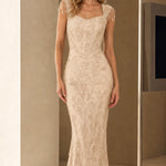 Elegant Beaded Sleeveless Evening Gown with Scalloped Details