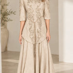 Embroidered 3/4 Sleeve A-Line Maxi Evening Gown with Mandarin Collar