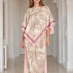 Women's 2-Piece Graphic Print Poncho Top and Wide Leg Pants Set