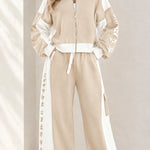 Women's Colorblock Zip-Up Tracksuit Set Wide Leg Sweatpants 2-Piece Lounge Set