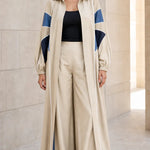 Colorblock Longline Duster Coat and Wide-Leg Pants Two-Piece Set