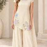 Floral Embroidered Asymmetrical Tunic Top and Wide-Leg Palazzo Pants Set
