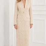 Tweed Single-Button Blazer and Maxi Pencil Skirt Two-Piece Set