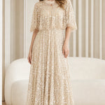 Elegant Sequin Embellished Mesh Overlay Maxi Dress