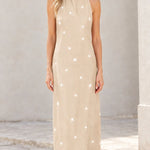 Women's Star Print Halter Maxi Dress with Fringe Hem
