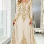 Embroidered Metallic Caftan Maxi Dress with Beaded Trim