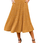 Women's Midi Skirts Elastic High Waist Skirt Polka Dot Casual Pleated Skirt with Pockets - Zeagoo (Us Only)