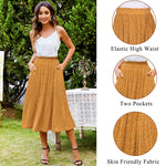 Women's Midi Skirts Elastic High Waist Skirt Polka Dot Casual Pleated Skirt with Pockets - Zeagoo (Us Only)