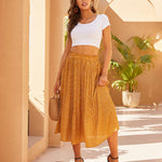 Women's Midi Skirts Elastic High Waist Skirt Polka Dot Casual Pleated Skirt with Pockets - Zeagoo (Us Only)