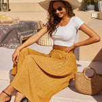 Women's Midi Skirts Elastic High Waist Skirt Polka Dot Casual Pleated Skirt with Pockets - Zeagoo (Us Only)