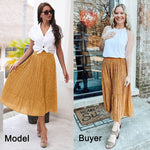 Women's Midi Skirts Elastic High Waist Skirt Polka Dot Casual Pleated Skirt with Pockets - Zeagoo (Us Only)