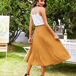 Women's Midi Skirts Elastic High Waist Skirt Polka Dot Casual Pleated Skirt with Pockets - Zeagoo (Us Only)