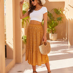 Women's Midi Skirts Elastic High Waist Skirt Polka Dot Casual Pleated Skirt with Pockets - Zeagoo (Us Only)