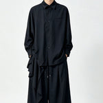Japanese Draped Asymmetric Hem Long Sleeve Shirt Wide-leg Pants Two-piece Set