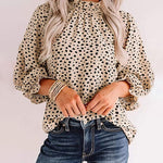 Zeagoo Leopard Printed Long Sleeve Ruffle Hem Babydoll Blouse Shirt Tunic Top