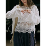 Women's Washed Cotton Lace Cut Out Breathable Shirt