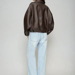 Solène - Oversized leather jacket with belt
