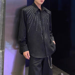 Lapel Loose Rhinestone Solid Color Shirt
