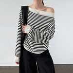 Striped Off-shoulder Wool Sweater