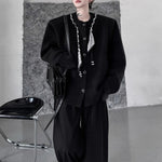 French Scarf-embellished Knitted Cardigan