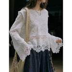 Women's Washed Cotton Lace Cut Out Breathable Shirt