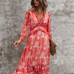 Zeagoo Women's Chiffon V-neck Simple Floral Print Dress