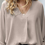 Zeagoo V-Neck Long Sleeve Buckle T-Shirt Plain Shirts Shirt Top Elegant Shirts Casual Slim Fit Basic