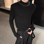 Padded Shoulder Pearl Knit T-shirt