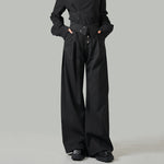 Embroidered High-waisted Striped Ribbon Trousers