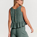 Zeagoo 2 Piece Outfits Sleeveless Ruffle Tank Crop Top and Wide Leg Pants Lounge Set with Pockets