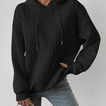 Zeagoo Cable Textured Drop Shoulder Drawstring Hoodie Sweatshirts