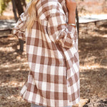 Zeagoo Brushed Plaid Shirts Long Sleeve Flannel Lapel Button Down Shacket Jacket with Pockets