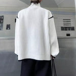 American Stand-up Collar Color-blocked Knit Cardigan