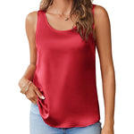 Zeagoo Silk Satin Tank Tops for Women Scoop Neck Sleeveless Tops