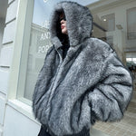 Winter Faux Fur Reversible Hooded Leather Coat