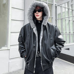 Winter Faux Fur Reversible Hooded Leather Coat