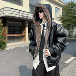 Winter Faux Fur Reversible Hooded Leather Coat