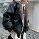 Winter Faux Fur Reversible Hooded Leather Coat