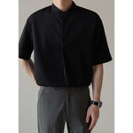Loose Stand Collar Ice Silk Texture Casual Shirt
