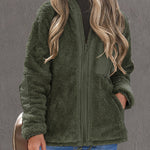 Zip-up Pocket Lapel Double-Sided Plush Fuzzy Coat
