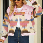 Zeagoo Aztec Lapel Long Sleeve Retro Western Denim Jacket