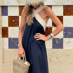 Clara - Two-tone backless maxi dress