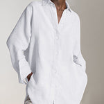 Zeagoo Long Sleeve Loose Casual Women's Shirt Solid Color Lapel Shirt Top