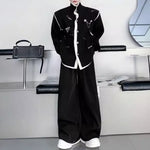 American Stand-up Collar Color-blocked Knit Cardigan