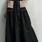 Black Contrast Patch Pocket Button-Up Crop Top & Maxi Skirt Set