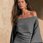 Aure | Minimalist Off-Shoulder Maxi Dress with Ruffled Hem and Flared Sleeves
