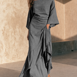 Aure | Minimalist Off-Shoulder Maxi Dress with Ruffled Hem and Flared Sleeves